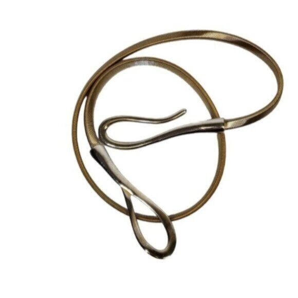 Gold Tone Metal Stretch Thin Belt Hook Loop Close Disco Retro Vibe OS - Picture 13 of 13
